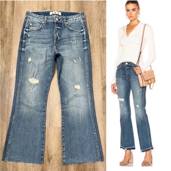 AMO Bex Jean Dreamer Destroy Distressed Boot Cut Revolve Raw Hem Sz 25 NEW - Picture 15 of 15